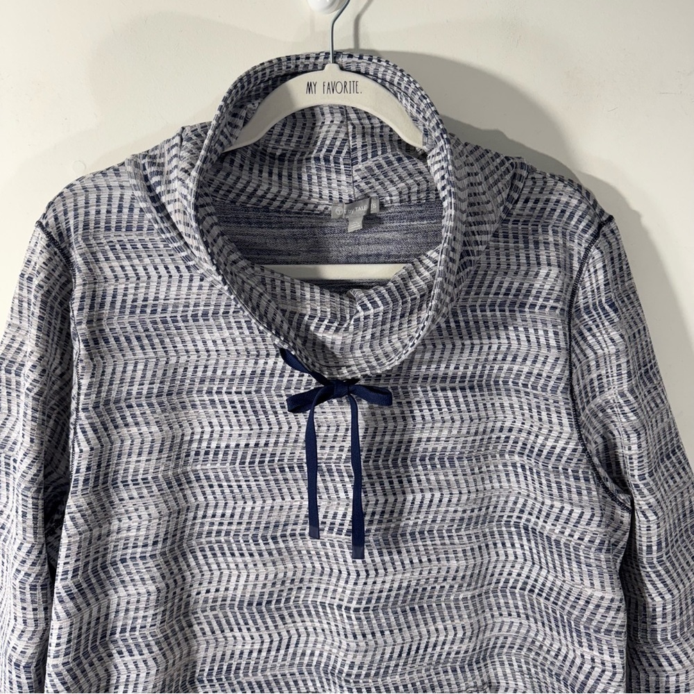 T by Talbots Funnel Neck Pullover Top Navy Blue and White NEW - Picture 2 of 12